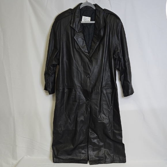 Coverworks Leather Trench Coat, Black, Women's Size 24 - Picture 1 of 10